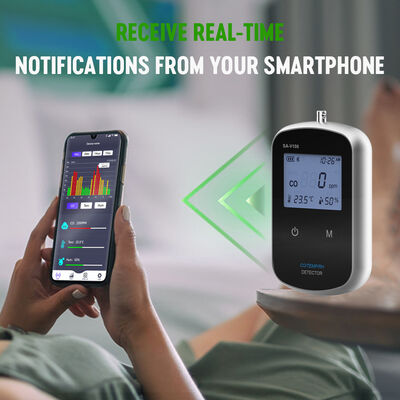 كاشف أول أكسيد الكربون المحمول للسيارات، قابل لإعادة الشحن، مع مستشعر درجة الحرارة والرطوبة، للسفر بالسيارة